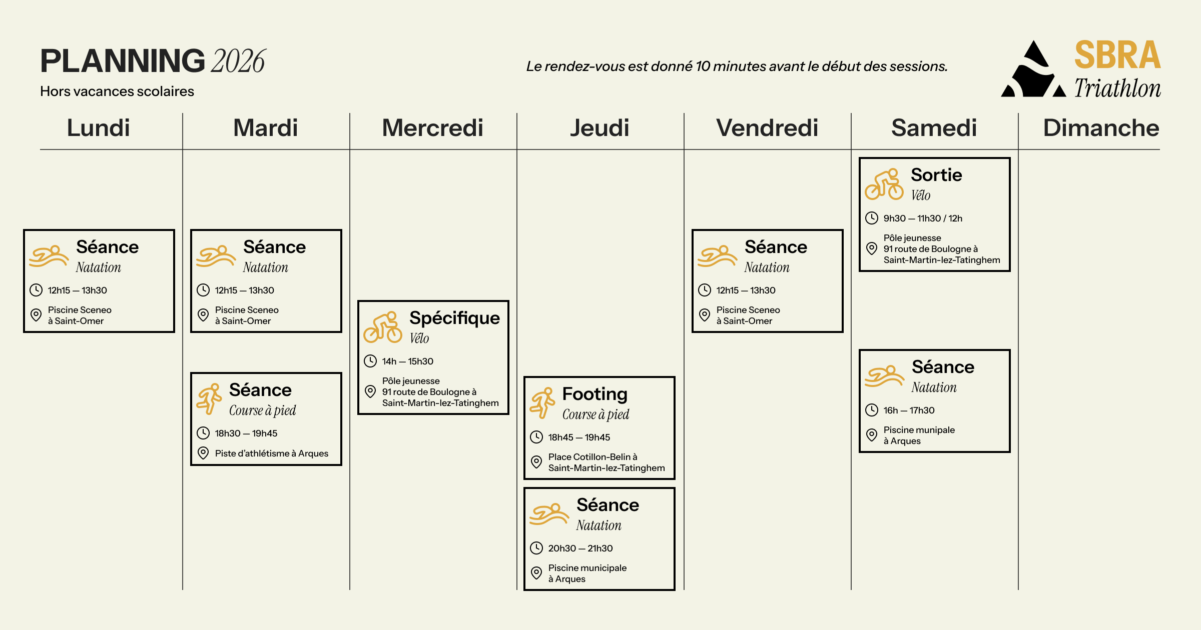 Planning hors vacances scolaires